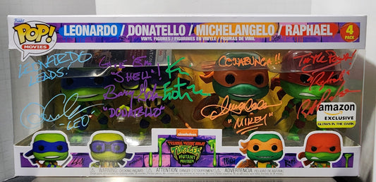 TMNT Mutant Mayhem Ninja Turtles Funko pop 4-Pack Amazon GITD-AUTOGRAPHED X5 JSA and SWAU authenticated
