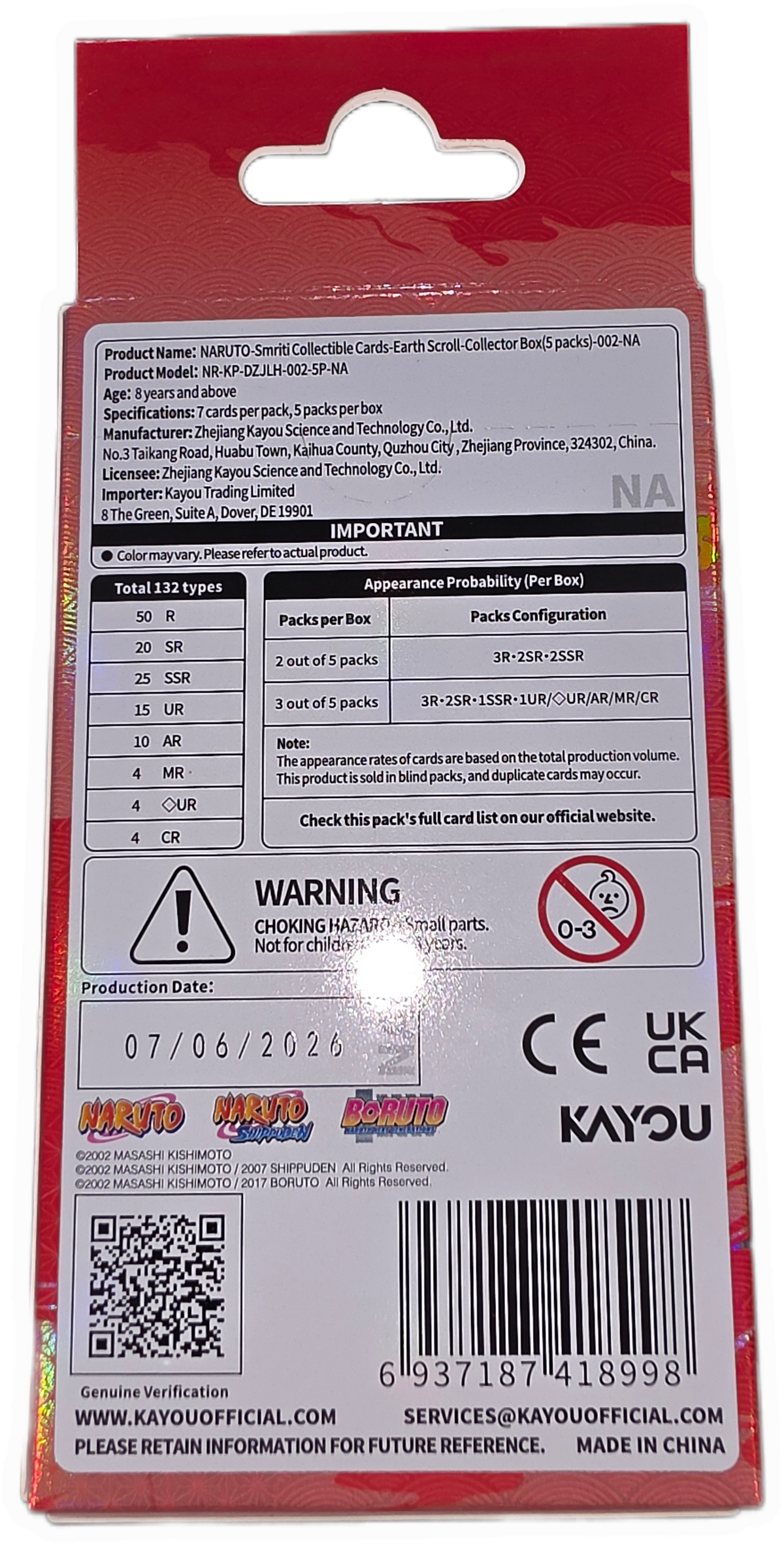 Naruto Smriti Collectible Cards Earth Scroll 002 Collector Box of 5 Packs
